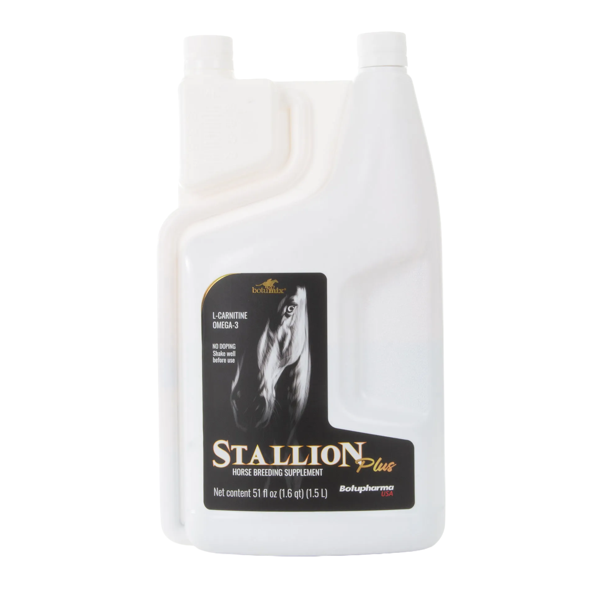 BotuMix Stallion Plus,"White handled bottle with black horse label and screw cap"