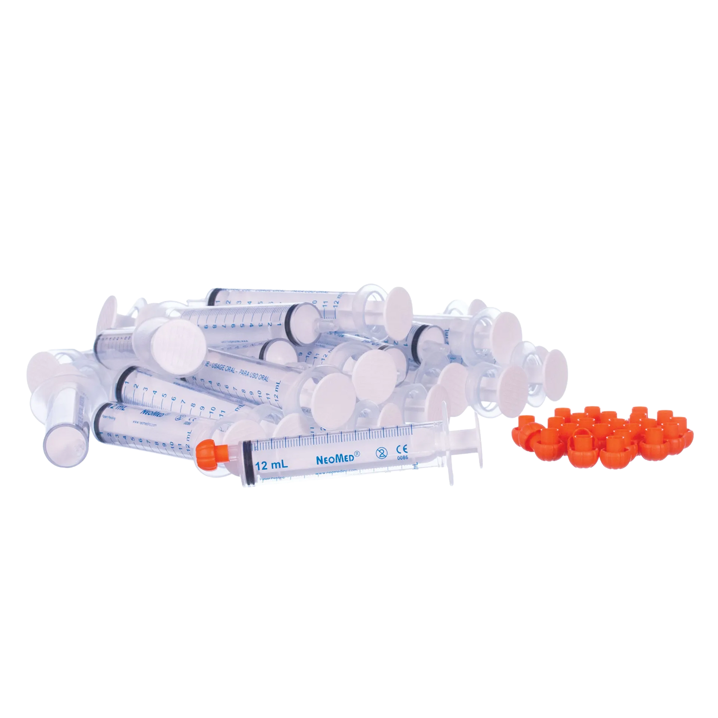 O-Ring Syringe,"Bulk clear oral syringes with orange caps"