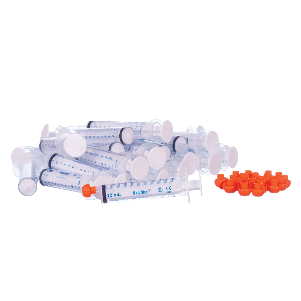 O-Ring Syringe,"Bulk clear oral syringes with orange caps"