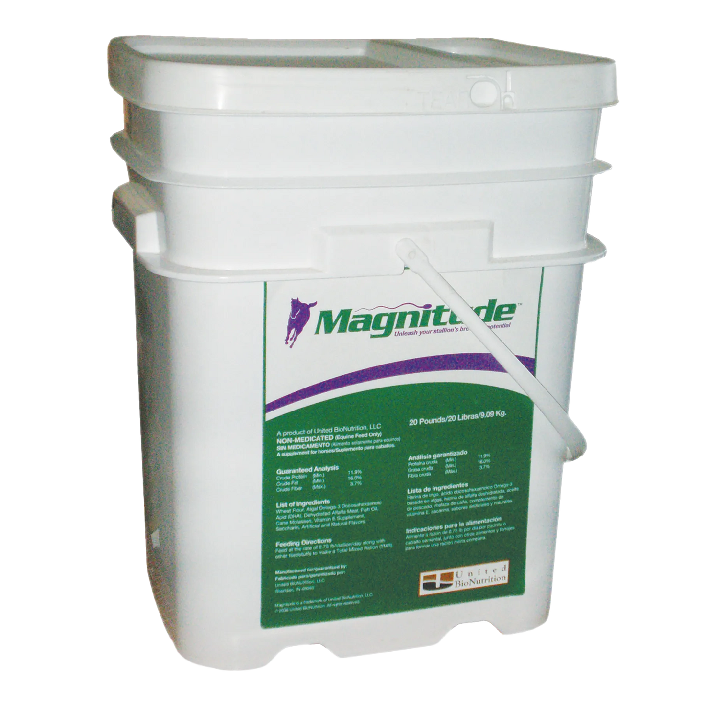 Magnitude,"White plastic bucket with lid and green front label"