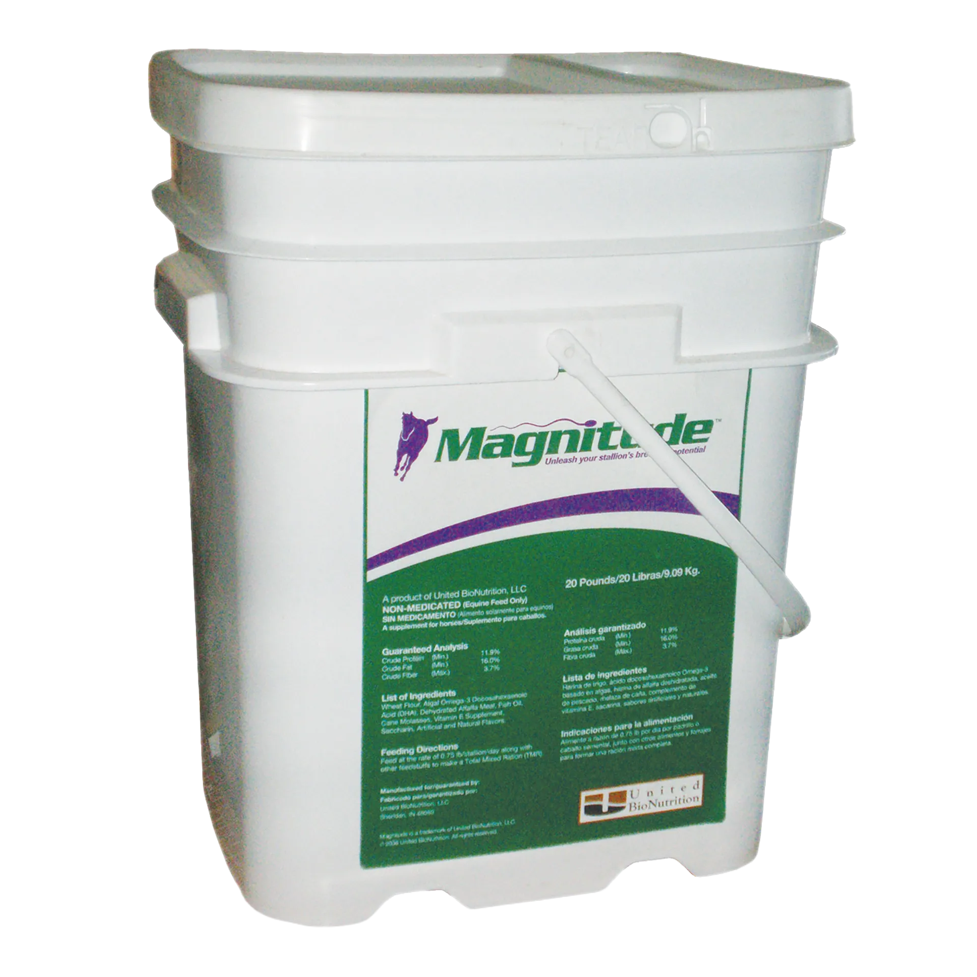 Magnitude,"White plastic bucket with lid and green front label"