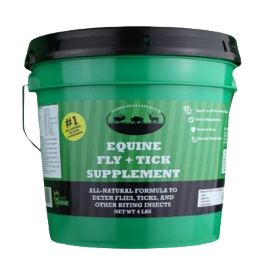 Equine Fly and Tick Supplement Bucket by Shield,"Green supplement bucket with black lid"