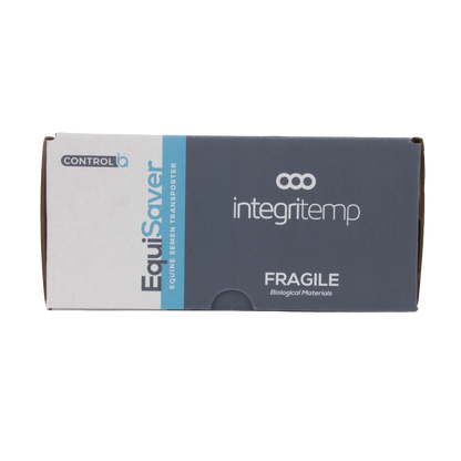 EquiSaver Cooled Semen Shipper,"Rectangular shipping box with white and dark gray front panel"