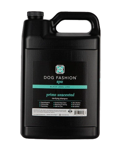 Fragrance-Free Primo Clarifying Shampoo,"Black handled shampoo jug with front label"