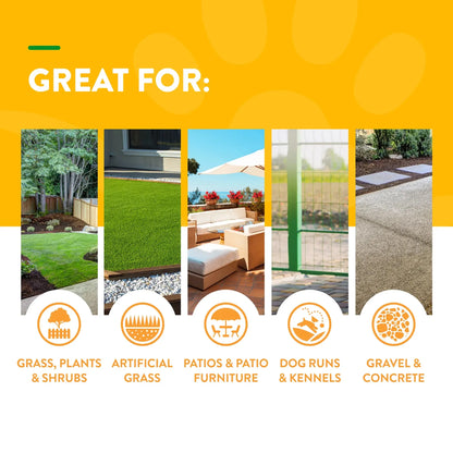NaturVet® Yard Odor Eliminator,"Infographic showing yard, artificial grass, patio, kennel, and concrete surfaces"