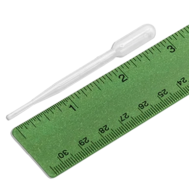Transfer Pipette 0.2 ml,"Clear transfer pipette beside green ruler"