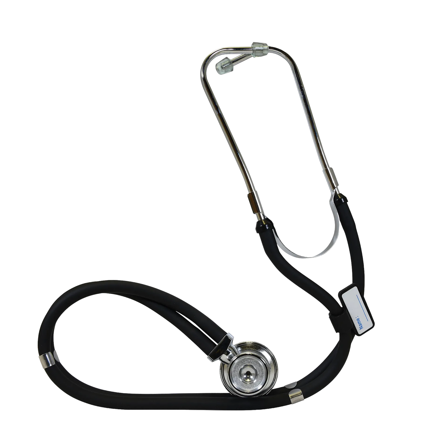 Sprague Rappaport Stethoscope,"Black stethoscope with silver chestpiece and metal binaurals"