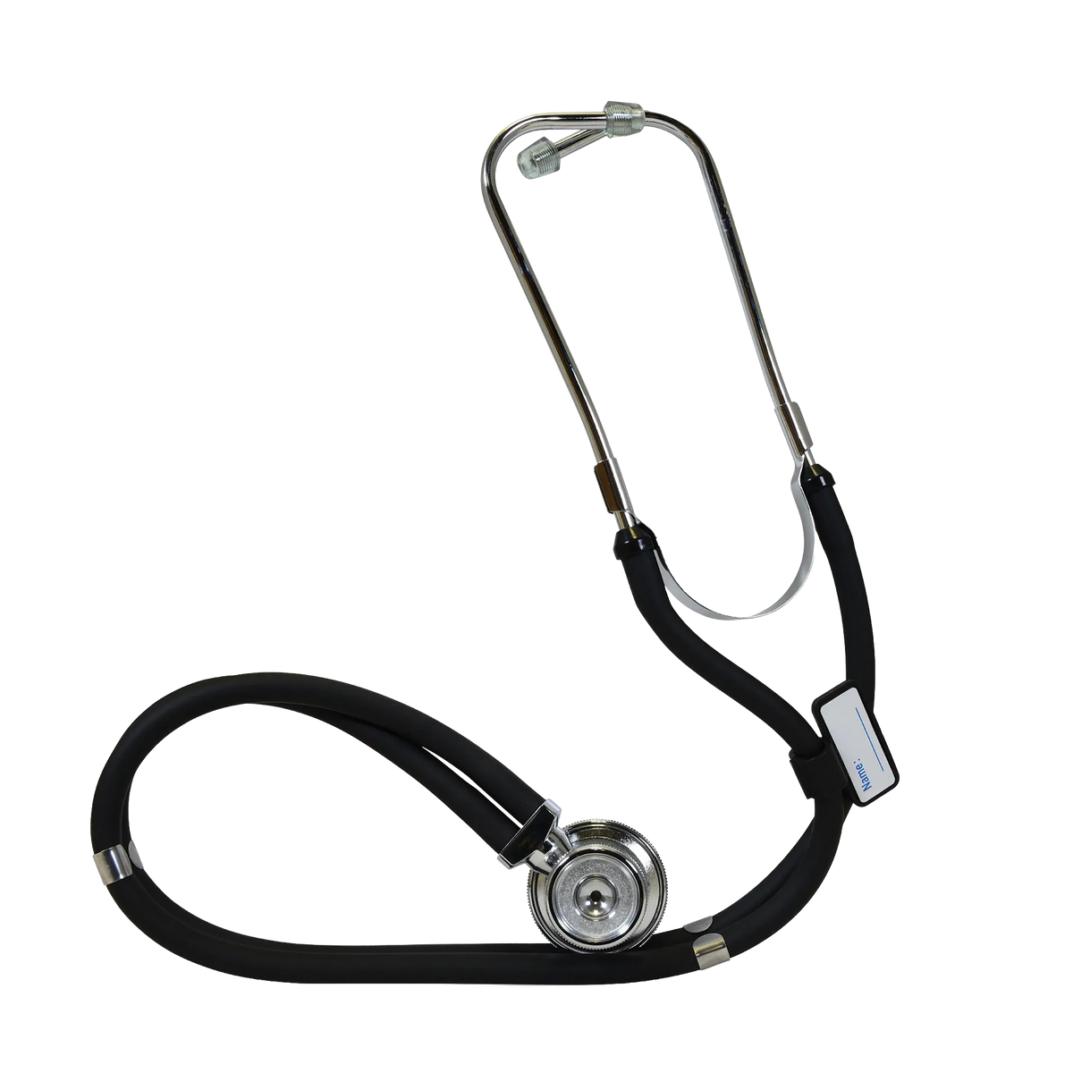 Sprague Rappaport Stethoscope,"Black stethoscope with silver chestpiece and metal binaurals"