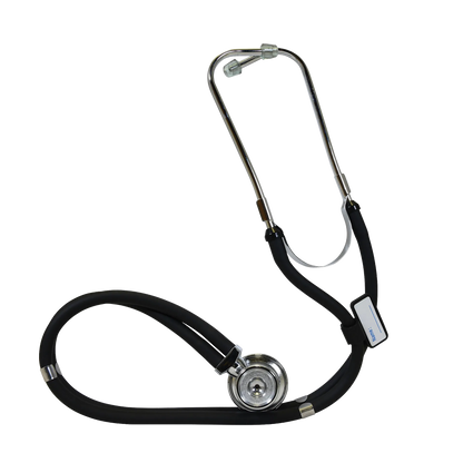 Sprague Rappaport Stethoscope,"Black stethoscope with silver chestpiece and metal binaurals"