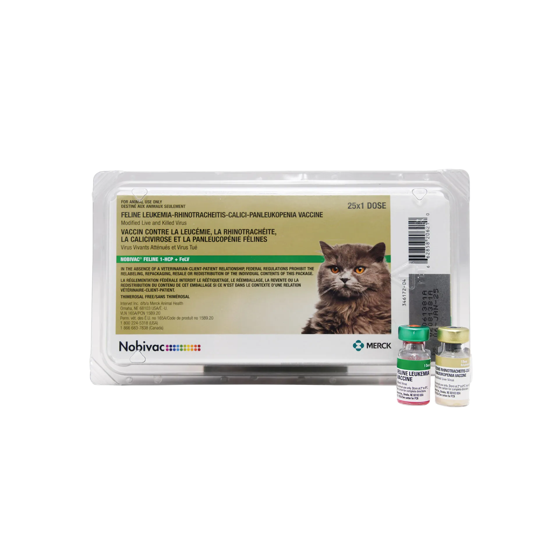 Nobivac® Feline 1-HCP + FeLv,"Plastic tray with boxed vaccine and two vials"