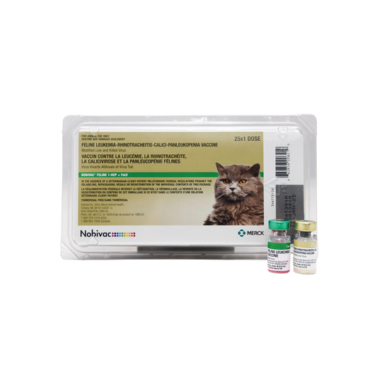 Nobivac® Feline 1-HCP + FeLv,"Plastic tray with boxed vaccine and two vials"