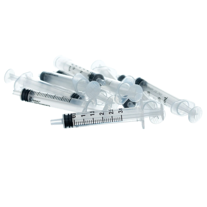 Small Syringes without Needles,"Clear plastic syringes with black plunger seals"