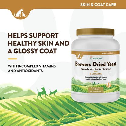 Brewers Dried Yeast Formula with Garlic Flavoring,"White supplement jar with gold lid and landscape label"