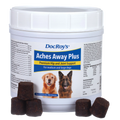 Doc Roy's® Aches Away Plus™,"White supplement tub with brown soft chews in front"