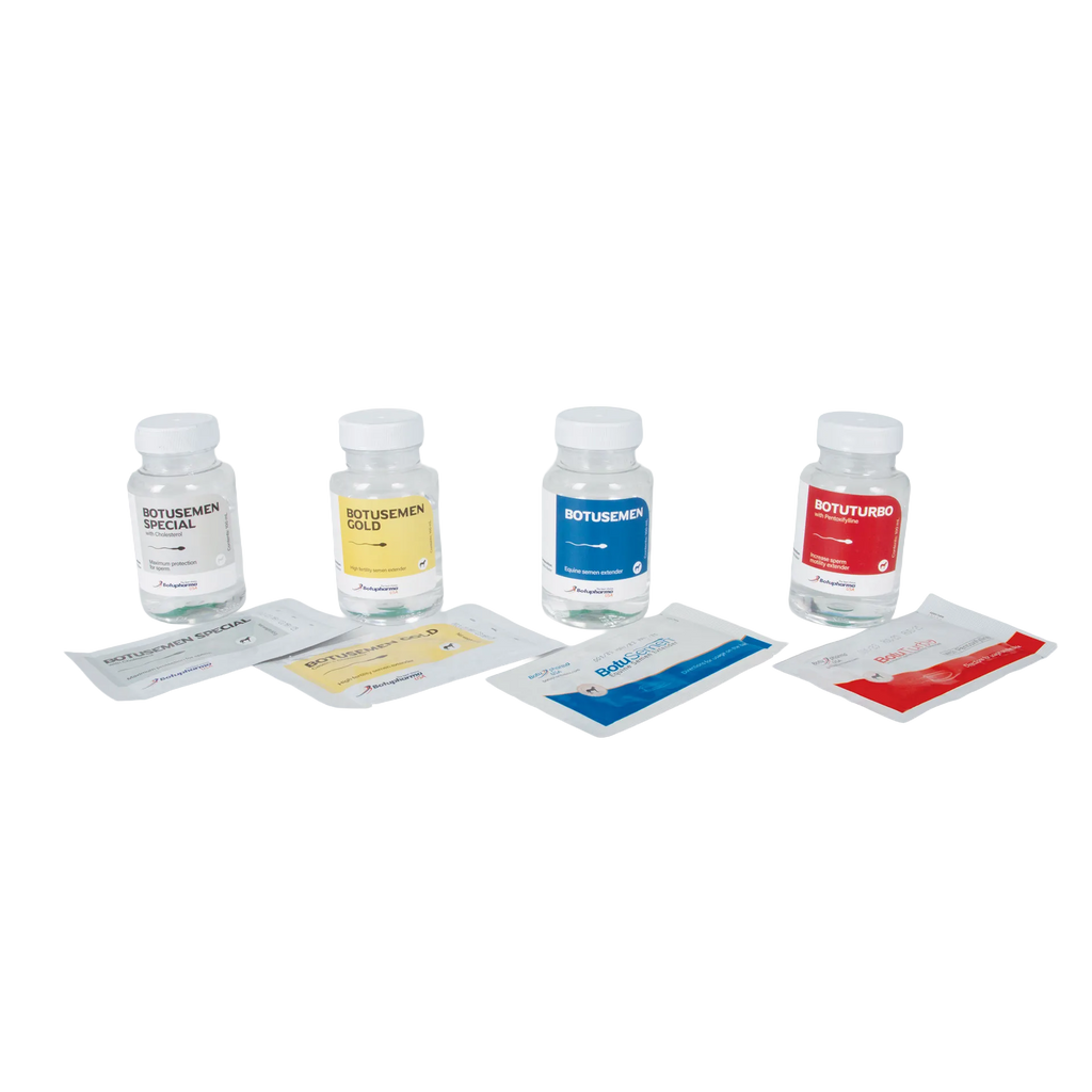 Botu Test Kit,"Four small bottles with white caps and foil packets"