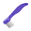 Aaronco V-Rake Dematter,"Purple handled grooming rake with metal teeth"