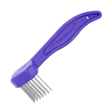Aaronco V-Rake Dematter,"Purple handled grooming rake with metal teeth"