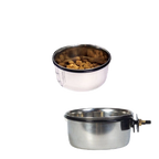 Coop Cups with Bolt Clamp,"Two metal coop cups, one filled and one side view with clamp"