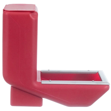 Kane Kennel Feeder,"Red wall-mounted feeder with metal-edged trough"
