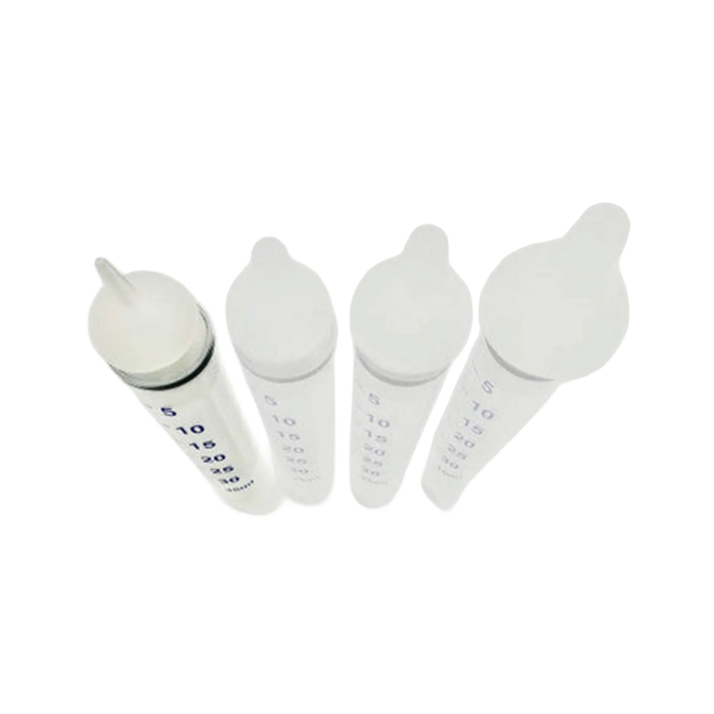 Puppywamer Latchons Syringe Nipple Feeders,"Four white feeding syringe nipples in assorted sizes"