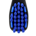 BrushMate Premium Toothbrush with Biteblock,"Close-up of toothbrush head with blue bristles and bite blocks"