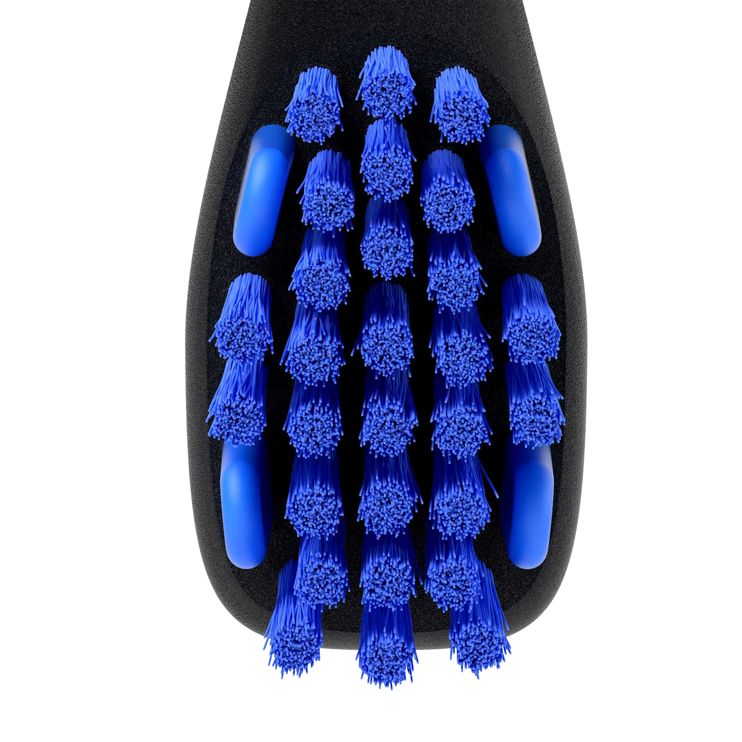 BrushMate Premium Toothbrush with Biteblock,"Close-up of toothbrush head with blue bristles and bite blocks"