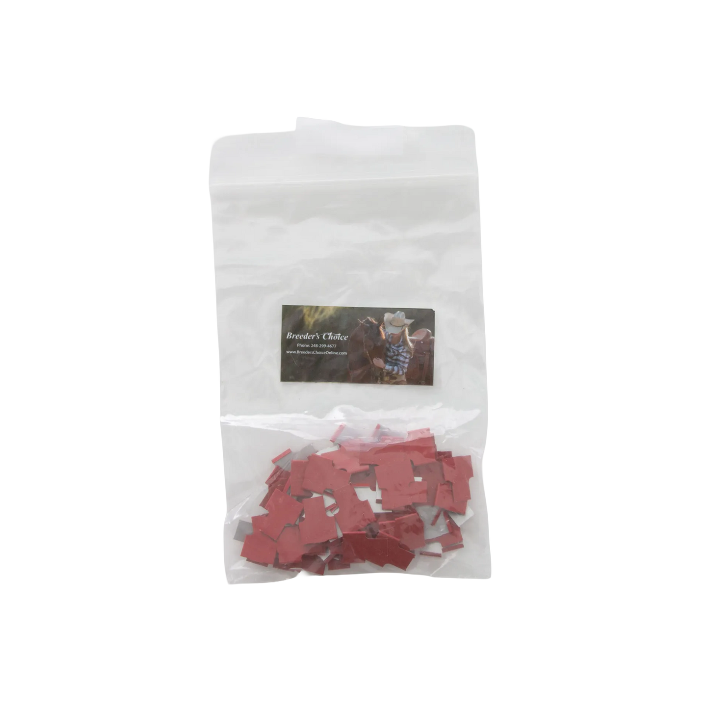 Cane Tabs,"Clear plastic bag with red rectangular tabs"