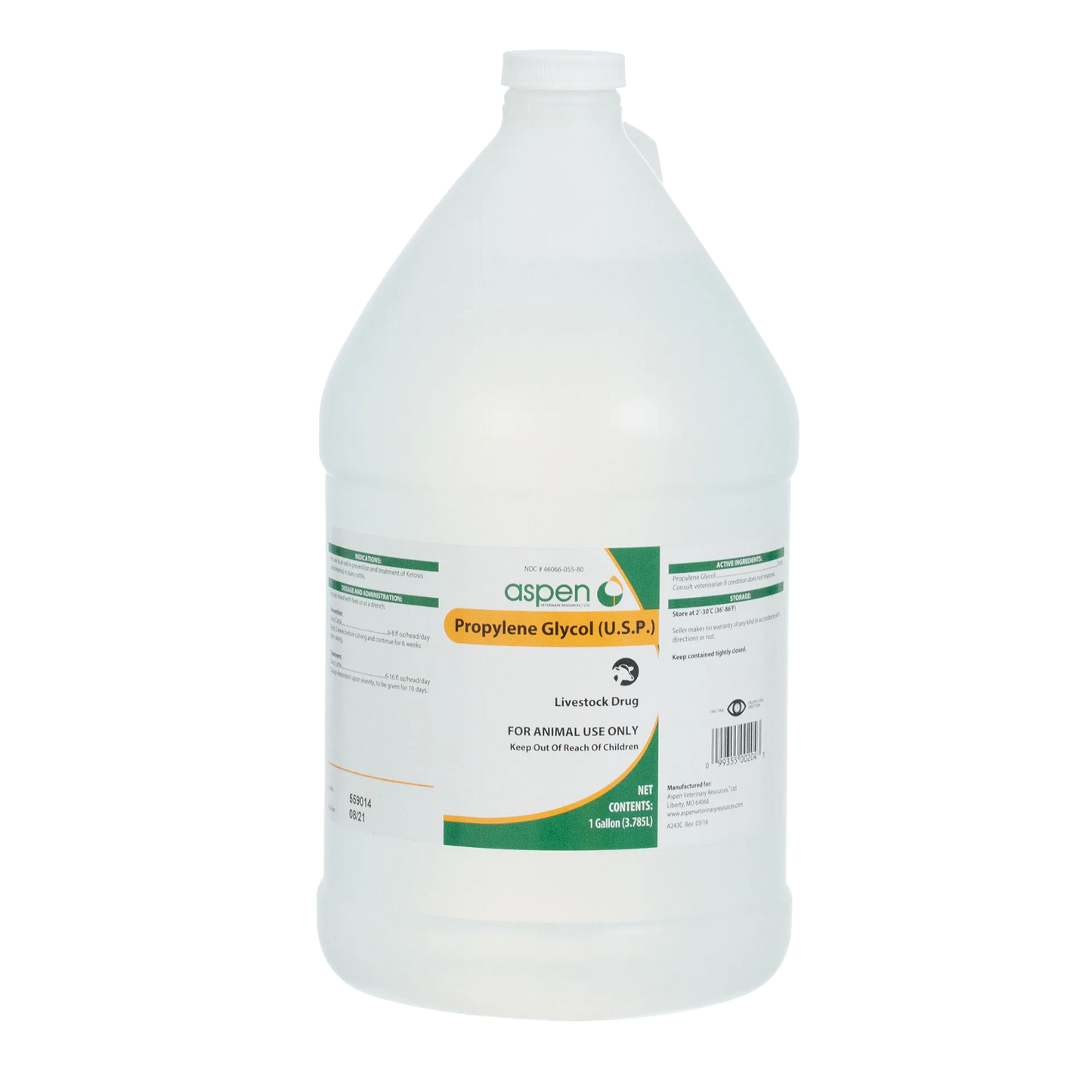 Propylene Glycol,"One-gallon white plastic bottle with screw cap and front label"