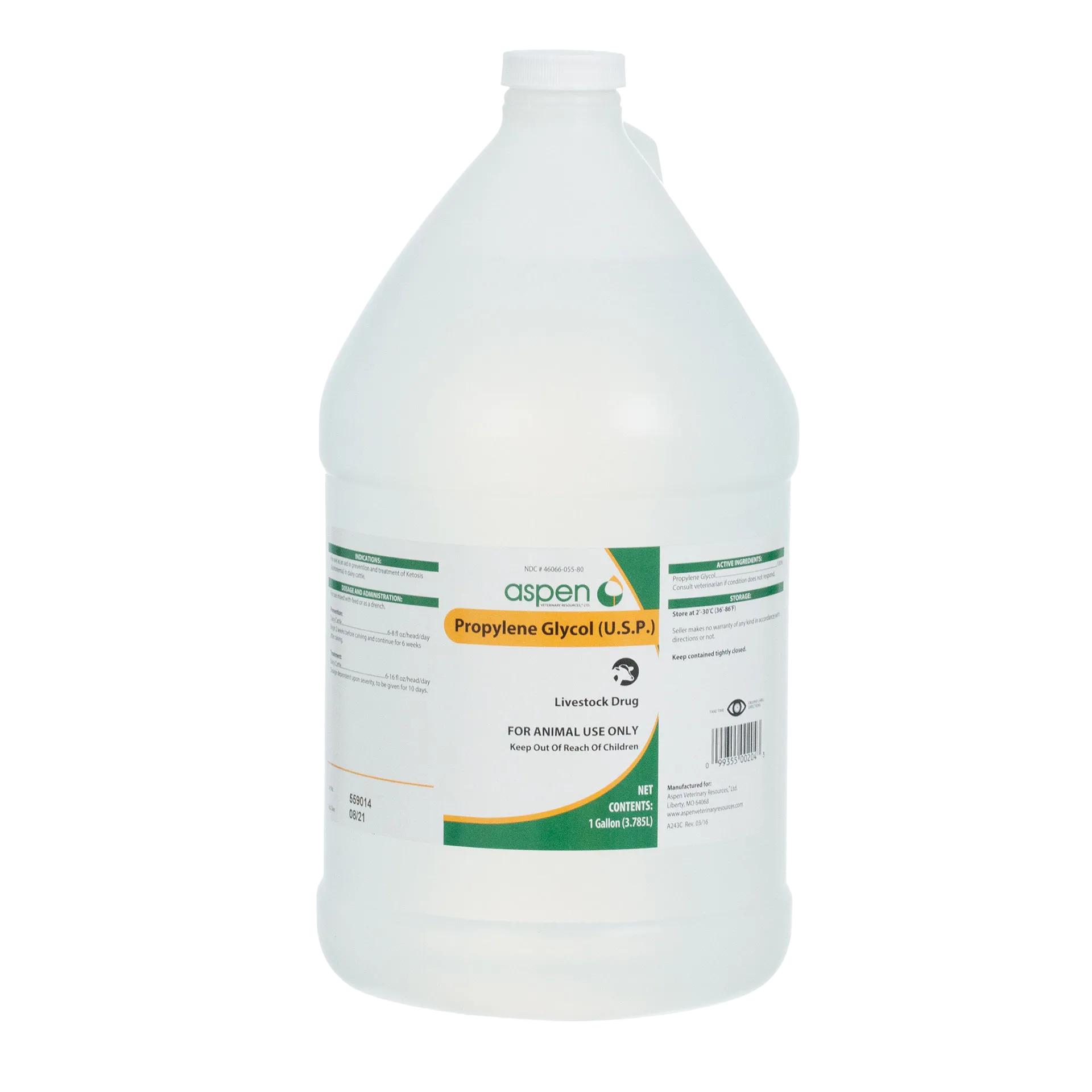 Propylene Glycol,"One-gallon white plastic bottle with screw cap and front label"