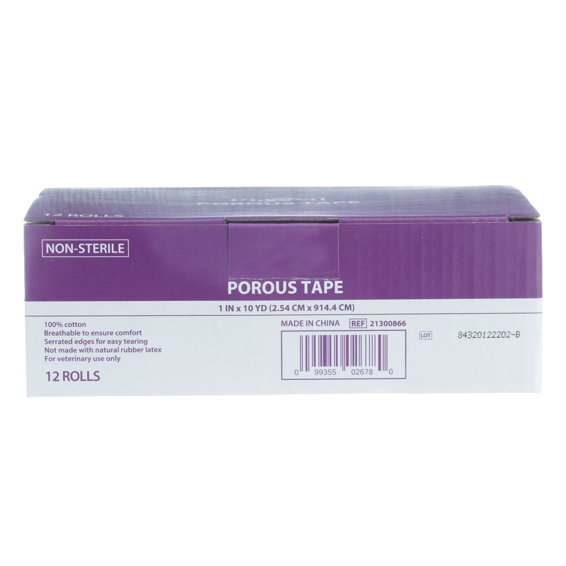 "Porous Tape 1""","Purple and white tape box, front panel view"