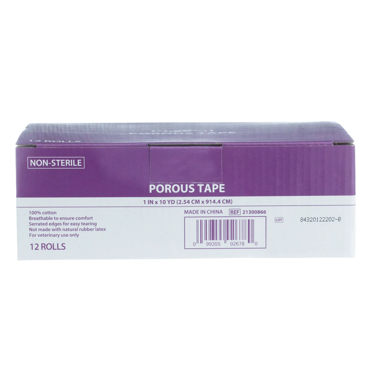 "Porous Tape 1""","Purple and white tape box, front panel view"