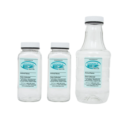 Udderly EZ Horse Milker,"Three clear plastic collection bottles with white caps"