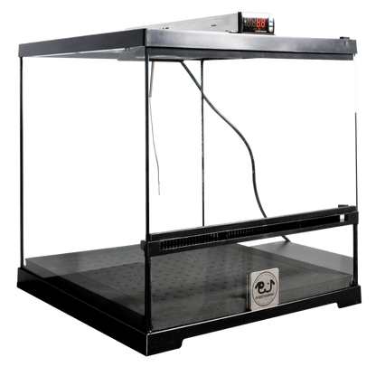 Puppywarmer® Puppy Incubator,"Glass-sided incubator with black frame and top digital control"