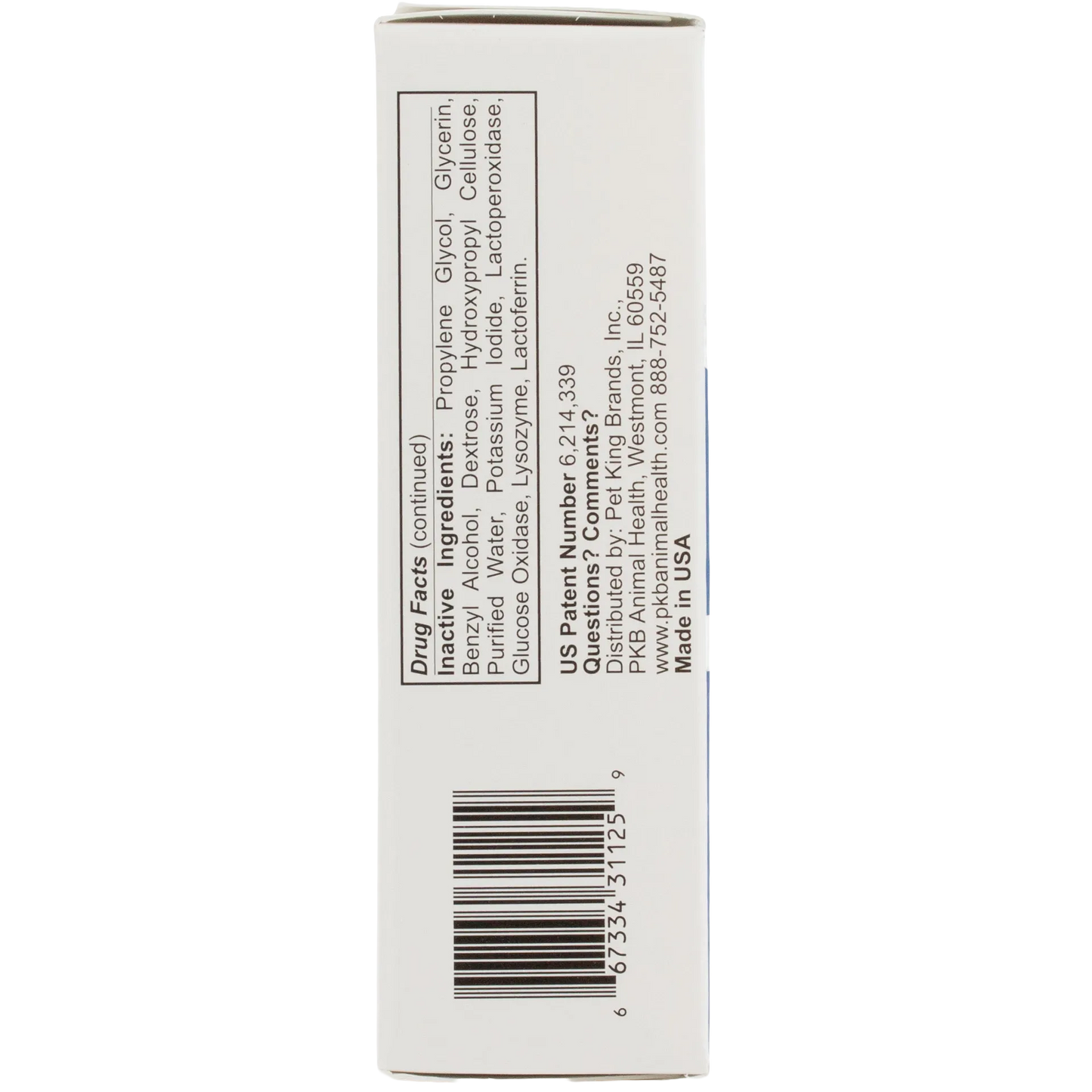 Zymox® Otic HC 1.0% Enzymatic Solution,"Side view of product box with ingredients panel and barcode"