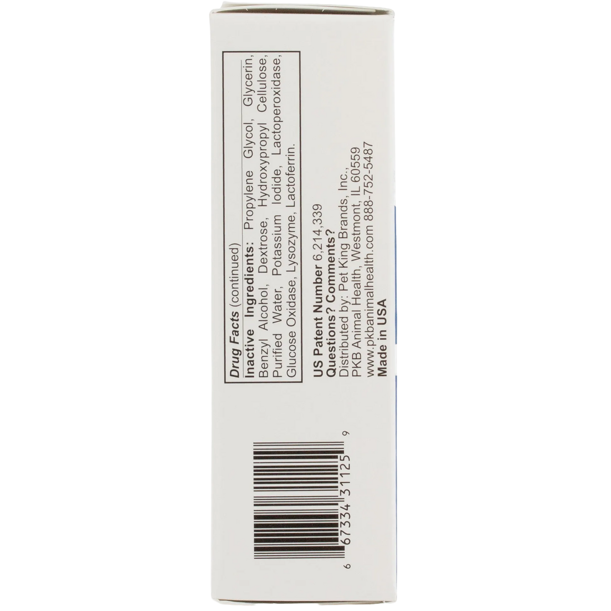 Zymox® Otic HC 1.0% Enzymatic Solution,"Side view of product box with ingredients panel and barcode"