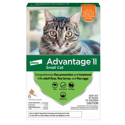 Advantage™ II for Cats,"Front of product box with tabby cat photo and orange weight badge"