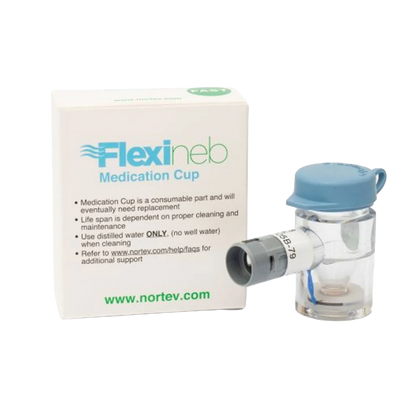 Flexineb® Medium Medication Cup,"Clear medication cup with blue cap and box"