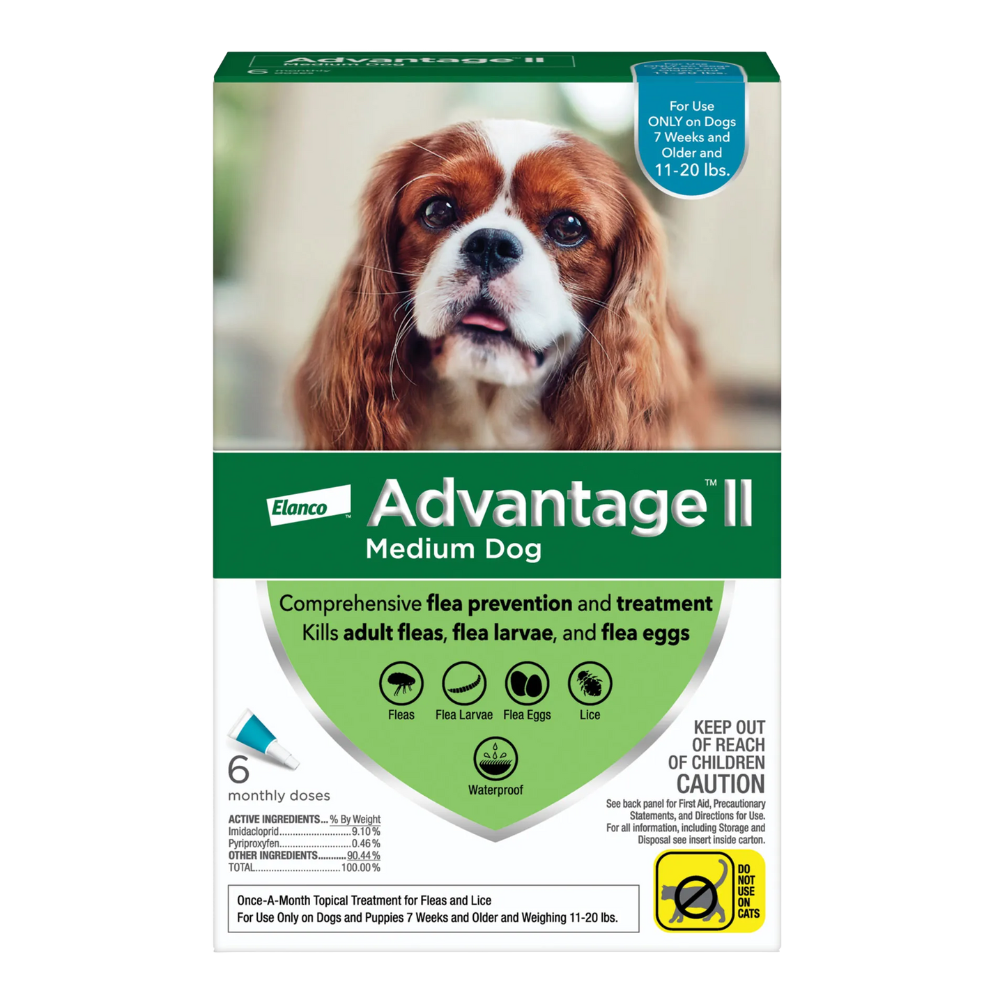 Advantage™ II for Dogs,"Front of box with dog photo and 6 monthly doses"