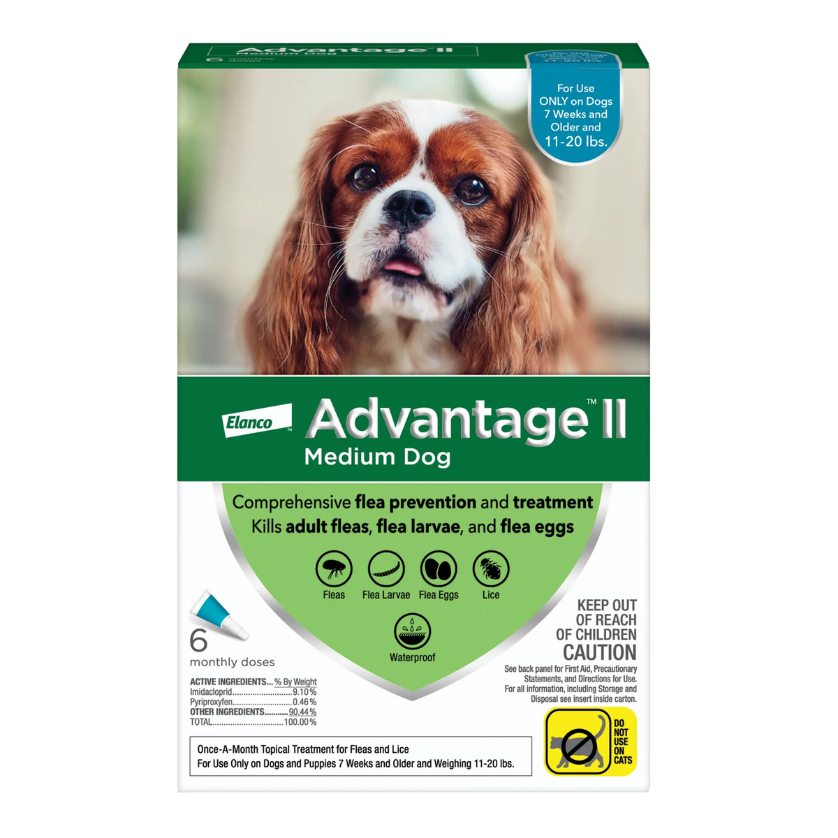 Advantage™ II for Dogs,"Front of box with dog photo and 6 monthly doses"