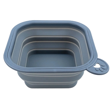 Replacement Collapsible Dog Bowls,"Blue-gray collapsible pet bowl with paw-shaped tab"