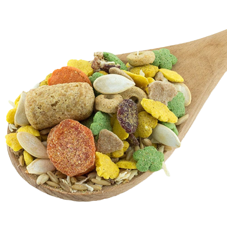 ZuPreem Smart Selects,"Wooden spoon with seeds and colorful pellets"