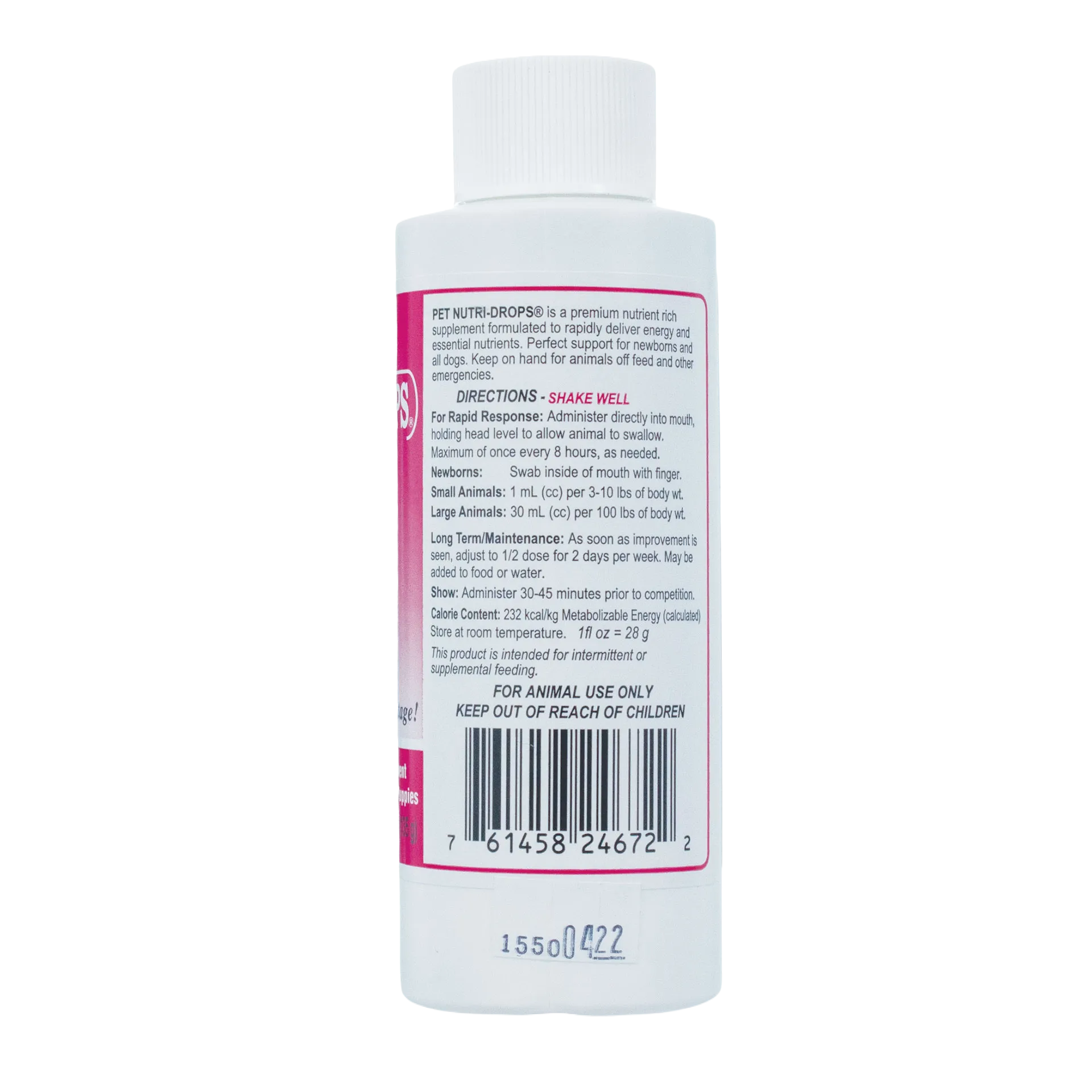 Pet Nutri-Drops®,"White bottle with ribbed cap and side label"