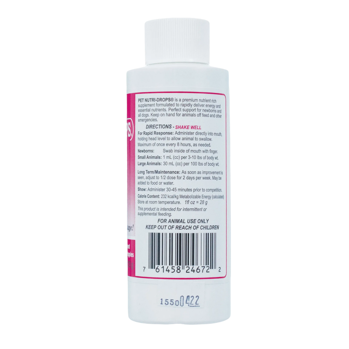 Pet Nutri-Drops®,"White bottle with ribbed cap and side label"