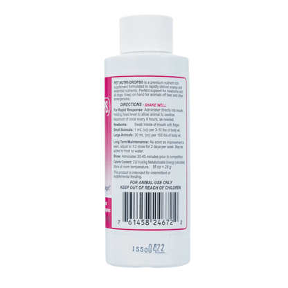 Pet Nutri-Drops®,"White bottle with ribbed cap and side label"