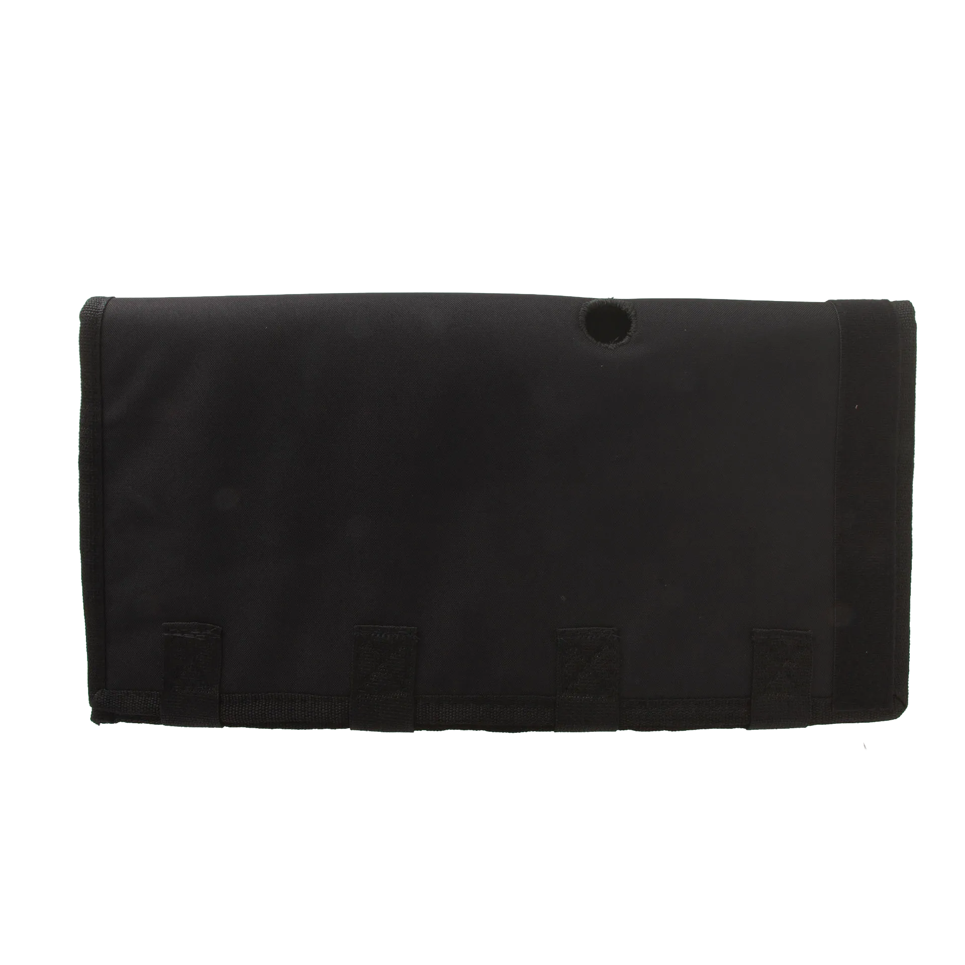 Neoprene AV Cover,"Black rectangular cover with circular opening and bottom tabs"