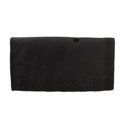Neoprene AV Cover,"Black rectangular cover with circular opening and bottom tabs"