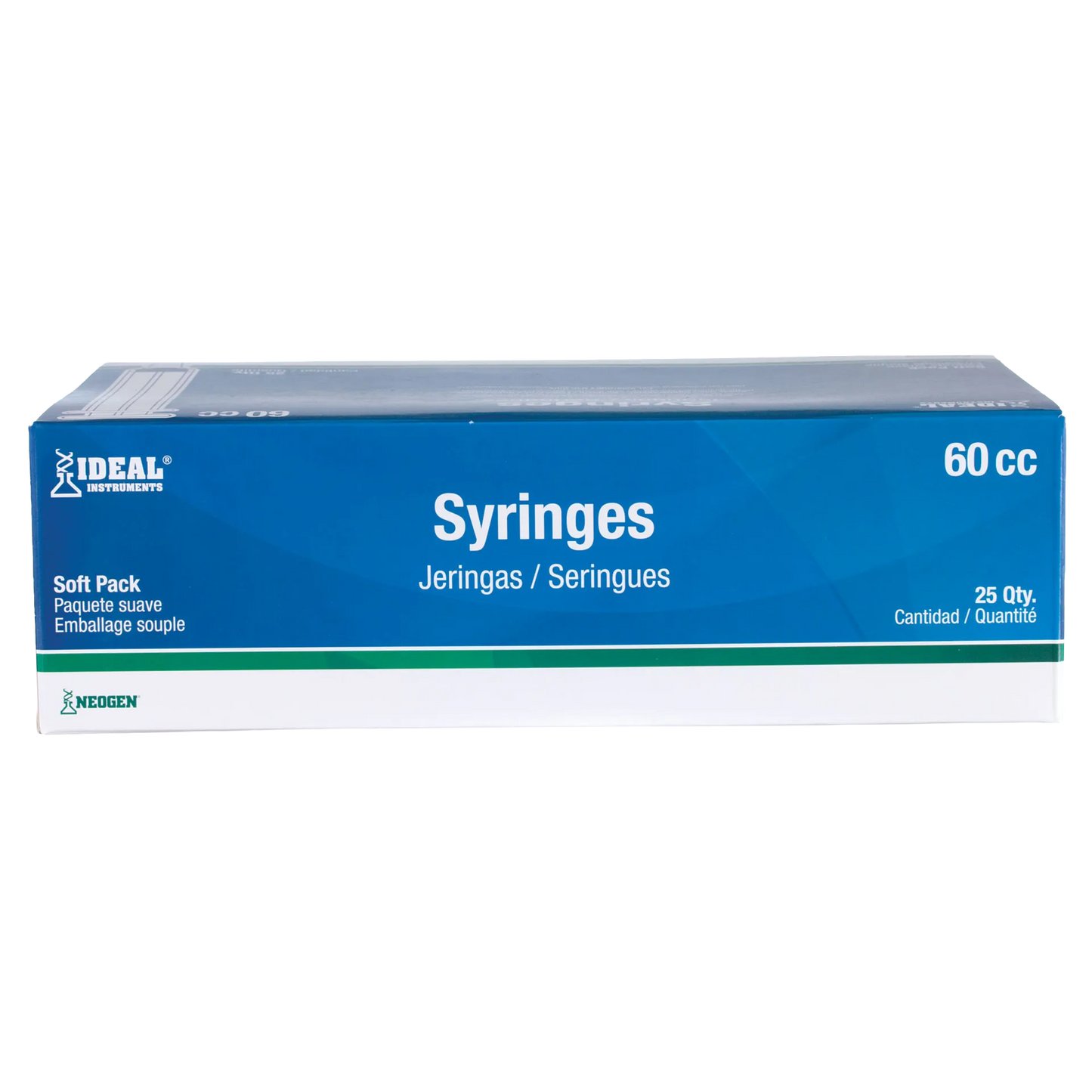Large Syringes without Needles,"Blue and white syringe box front packaging view"