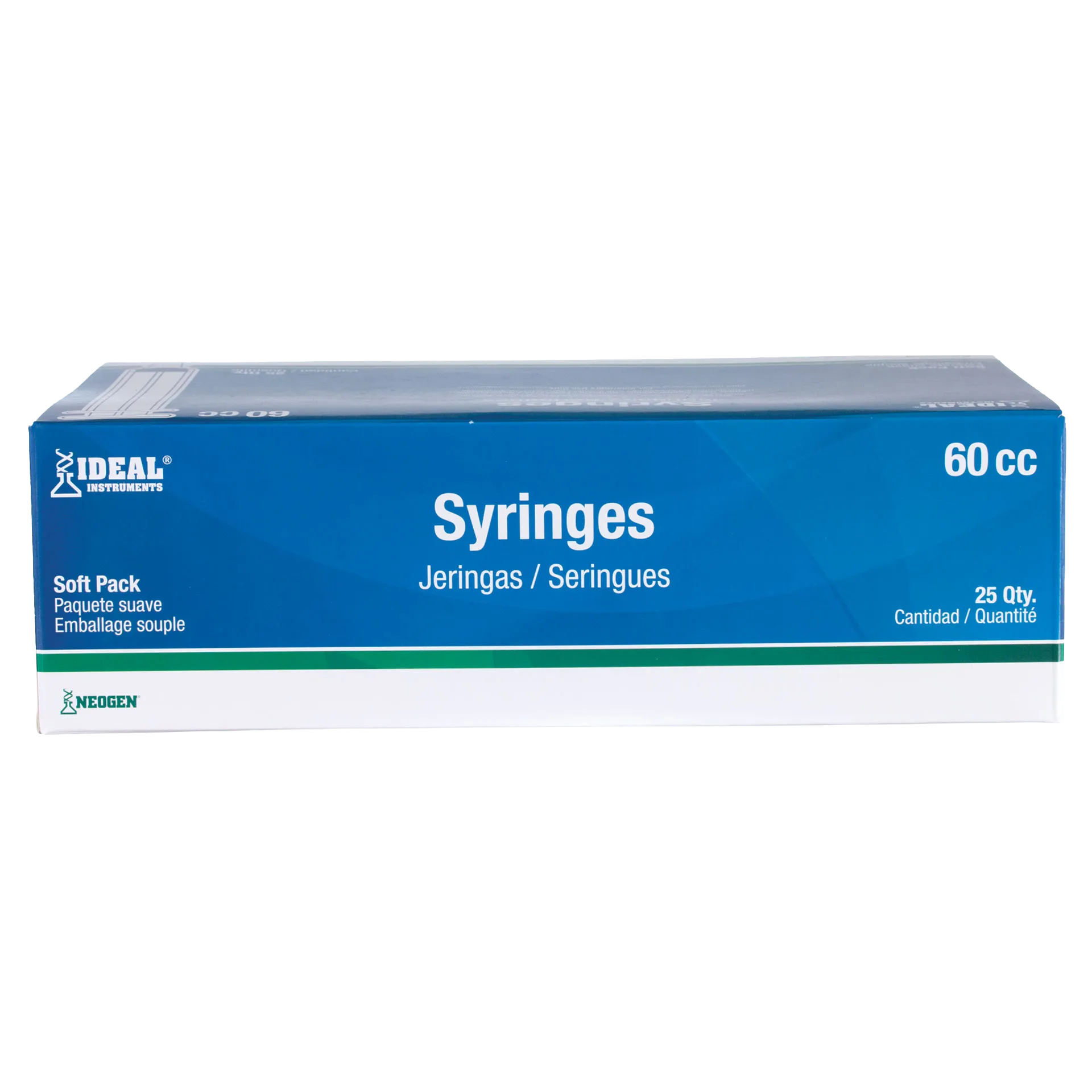 Large Syringes without Needles,"Blue and white syringe box front packaging view"