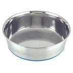 Heavy Premium Pet Dishes,"Stainless steel pet dish with blue base ring"