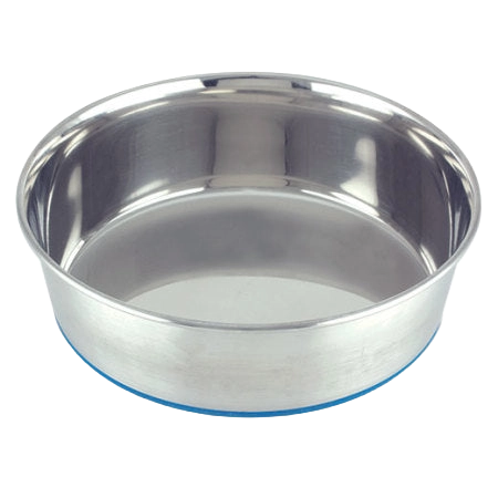 Heavy Premium Pet Dishes,"Stainless steel pet dish with blue base ring"